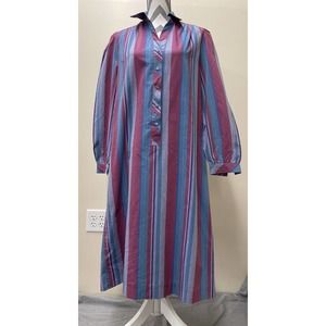 Vintage 1980’s Schrader Sport Shirt Dress Women’s Sz 12Blue/Mauve/Purple Stripe